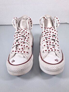 Converse All Star High Top Sneakers Girls Size 3 White Hearts Chuck Taylor Shoes